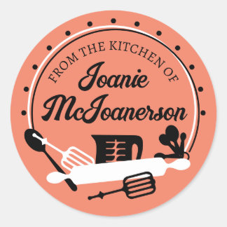 Pegatina Redonda Utensilios de cocina retro de panadería