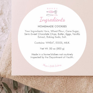 Pegatina Redonda Utensilios de cocina rosados lista de ingredientes