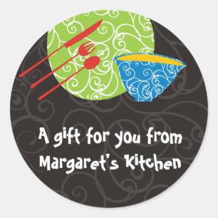 Pegatina Redonda Utensilios decorativos del cuenco de la placa de