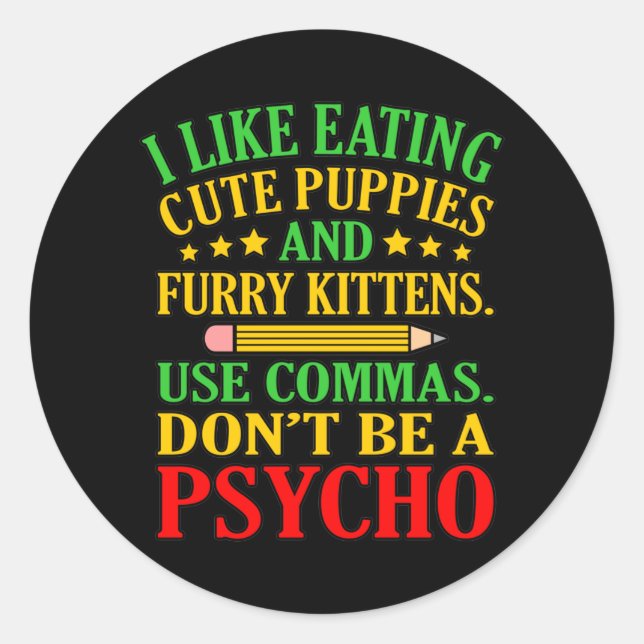 Pegatina Redonda Utilizar alumno de enseñanza de inglés de Commas (Anverso)