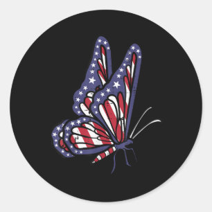 Pegatina Redonda UU. Bandera Americana Mariposa Día conmemorativo 4