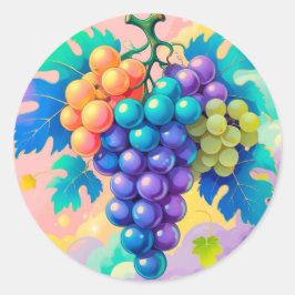 Pegatina Redonda Uvas coloridas para el verano