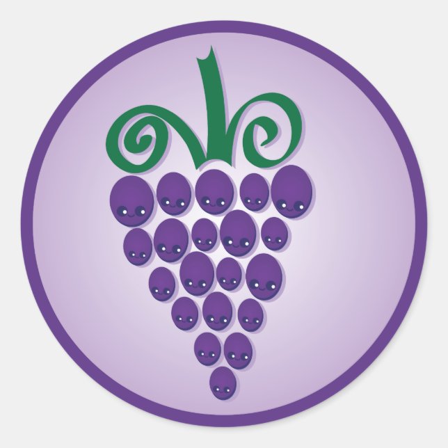 Pegatina Redonda Uvas de Kawaii (Anverso)