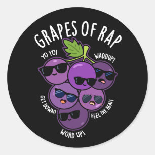 Pegatina Redonda Uvas De Rap Fruit Funny Pun Dark BG
