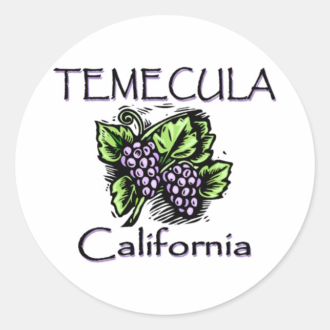 Pegatina Redonda Uvas de Temecula (Anverso)
