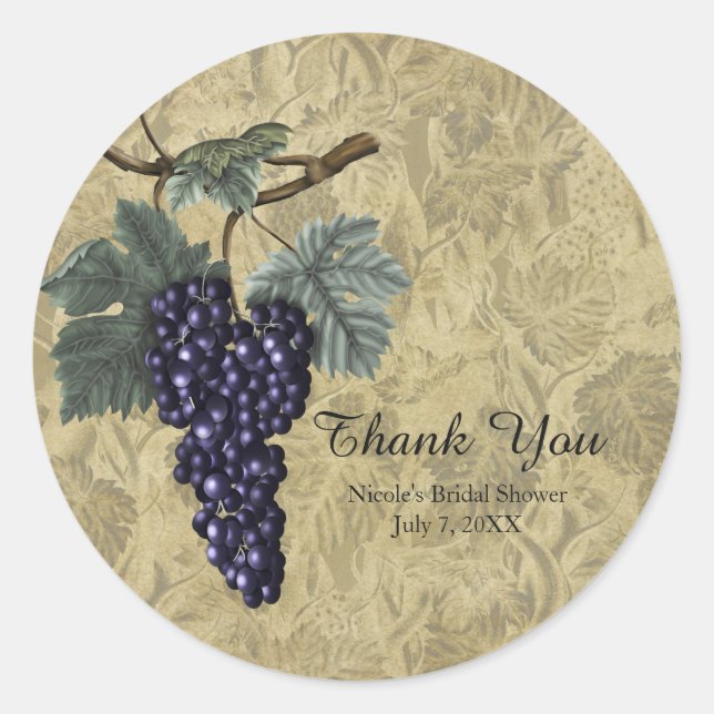 Pegatina Redonda Uvas moradas Invitación a una fiesta de degustació (Anverso)