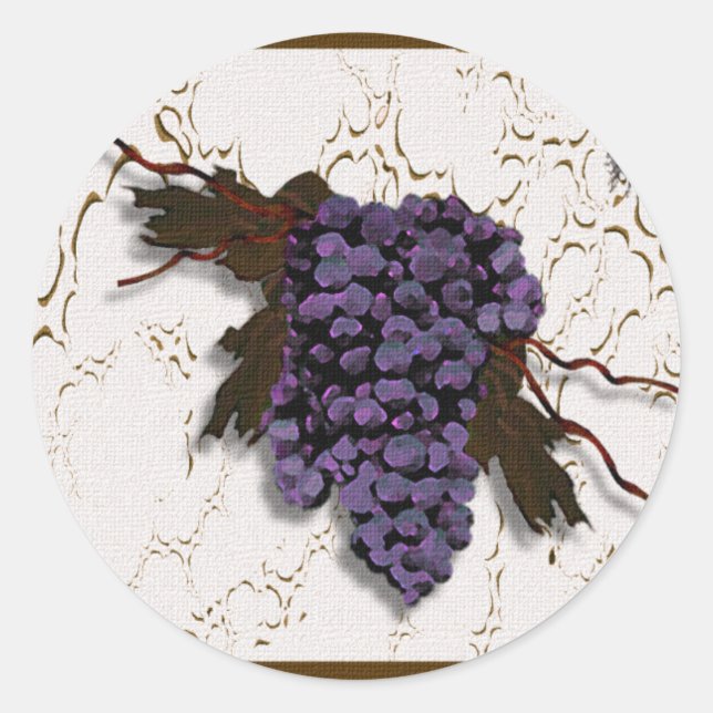 Pegatina Redonda Uvas moradas y abejas (Anverso)