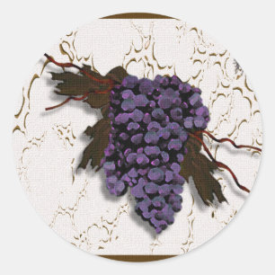 Pegatina Redonda Uvas moradas y abejas
