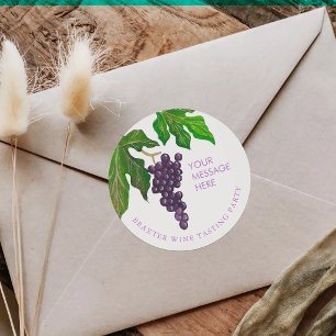 Pegatina Redonda Uvas para Fiesta de Degustación de Vino