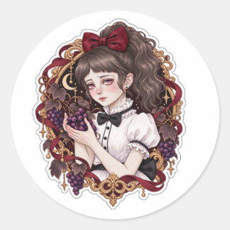 Pegatina Redonda Uvas Podridas-Sticker de Arte Simbólico Gótico Osc