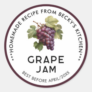 Pegatina Redonda Uvas rojas caseras Jam Pantry Labs