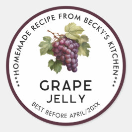 Pegatina Redonda Uvas rojas caseras Jelly Canning Labs
