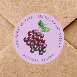 Pegatina Redonda Uvas Tintas de Vino Antiguo Dibujadas a Mano Direc