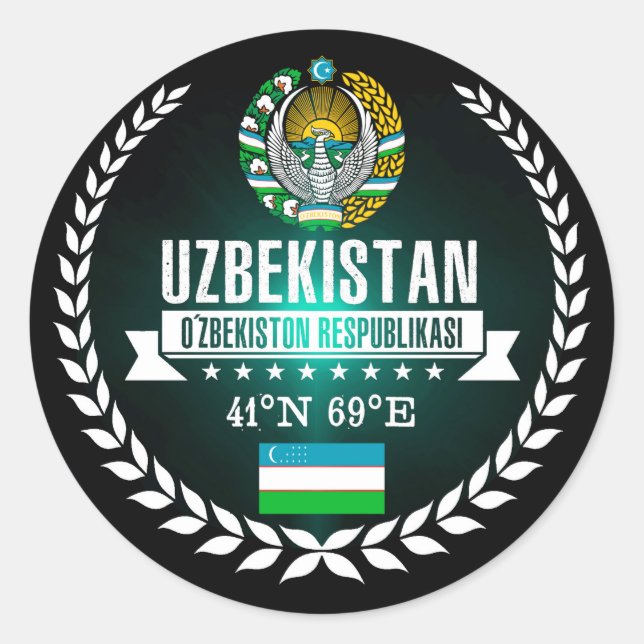 Pegatina Redonda Uzbekistán (Anverso)