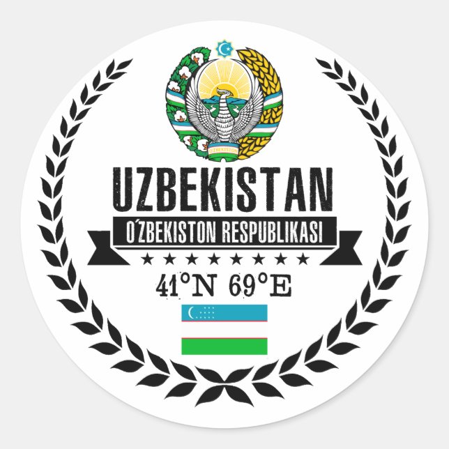 Pegatina Redonda Uzbekistán (Anverso)