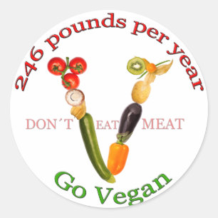 Pegatina Redonda "V" con lema vegetariano