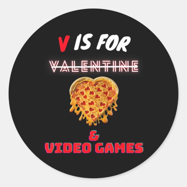 Pegatina Redonda V Day es para Pizza y Amantes de Videojuegos Boy M (Anverso)