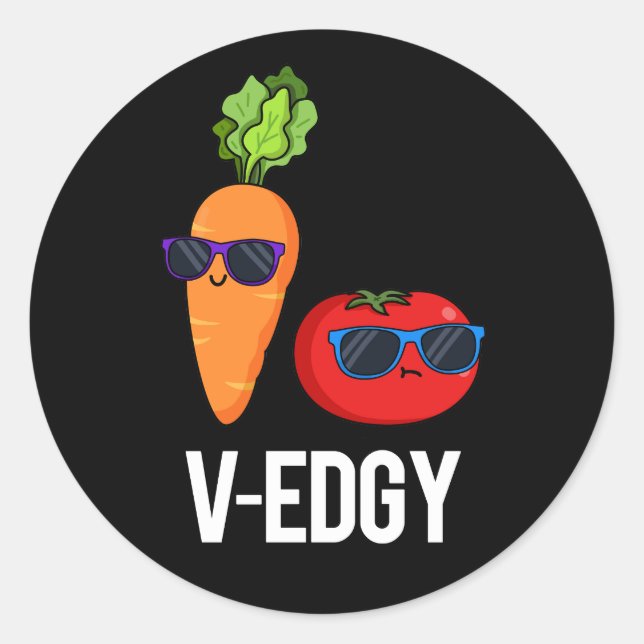 Pegatina Redonda V-Edgy Funny Veggie Pun Dark BG (Anverso)