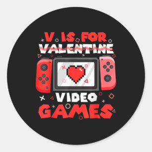 Pegatina Redonda V es para juegos de video San Valentín Jugador Día