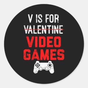 Pegatina Redonda V Es Para San Valentín De Videojuegos Chico Gamer 