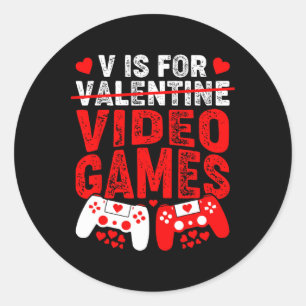 Pegatina Redonda V Es Para Video Juegos Divertido Día De San Valent