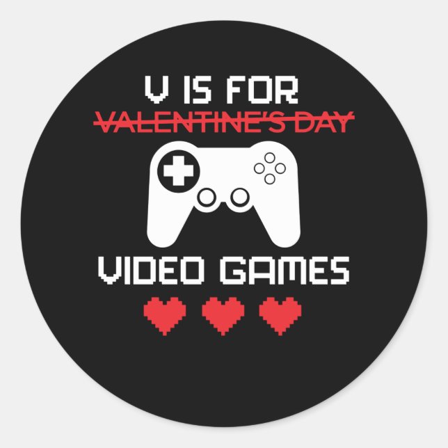 Pegatina Redonda V Es Para Videojuegos Divertidos Valentines Gamer  (Anverso)