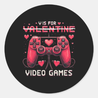 Pegatina Redonda V Is For Video Games Valentine Gamer Valentines Da