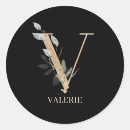 Pegatina Redonda V Monograma Floral Personalizado
