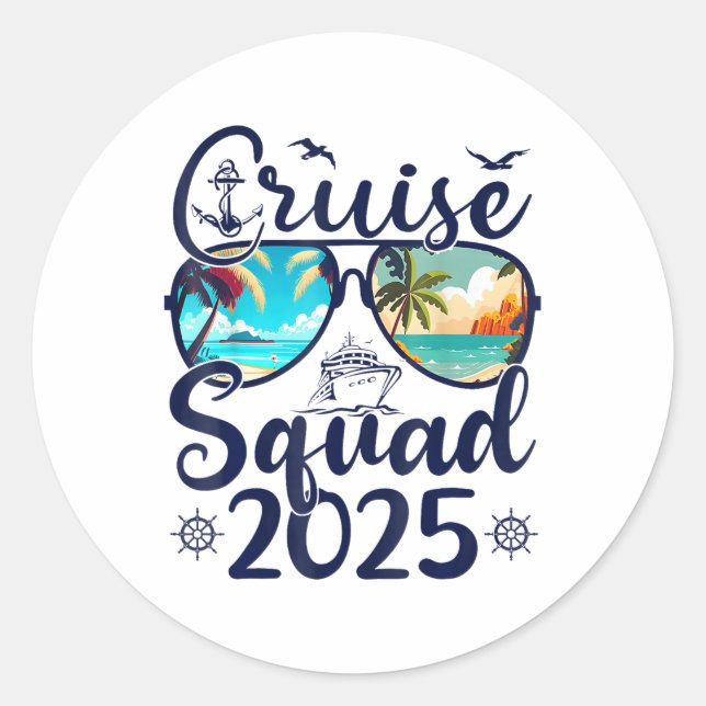 Pegatina Redonda Vac de verano de la familia Cruise Squad 2025 (Anverso)