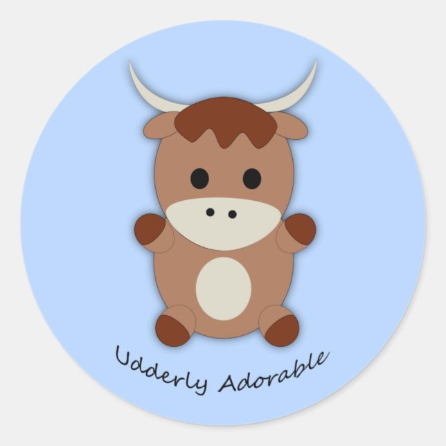 Pegatina Redonda Vaca adorable y desordenada (Anverso)