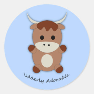 Pegatina Redonda Vaca adorable y desordenada