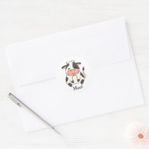 Pegatina Redonda Vaca amistosa Kawaii linda ¡Muu!