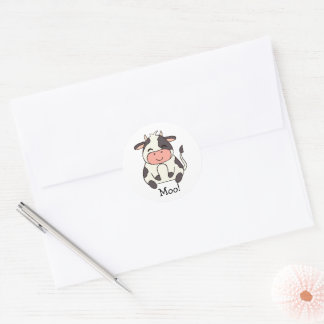 Pegatina Redonda Vaca amistosa Kawaii linda ¡Muu!