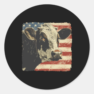 Pegatina Redonda Vaca bandera de EE. UU. 4 de julio hombres mujeres