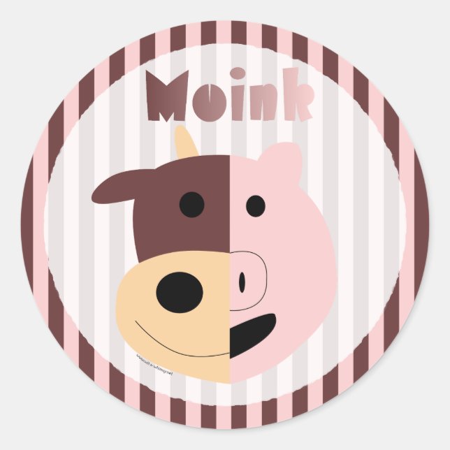 Pegatina Redonda Vaca + Cerdo = pegatinas Moink (Anverso)