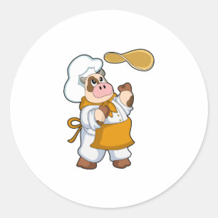 Pegatina Redonda Vaca cocinada con tos