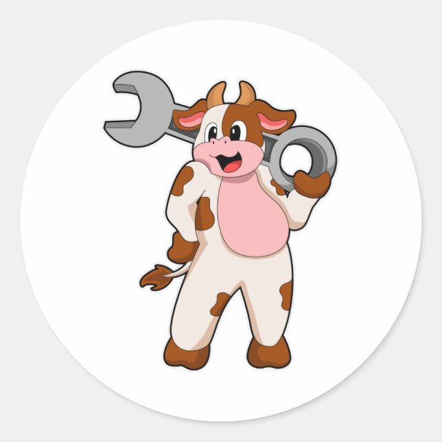 Pegatina Redonda Vaca como mecánica con llave (Anverso)