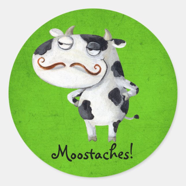 Pegatina Redonda Vaca con bigote (Anverso)