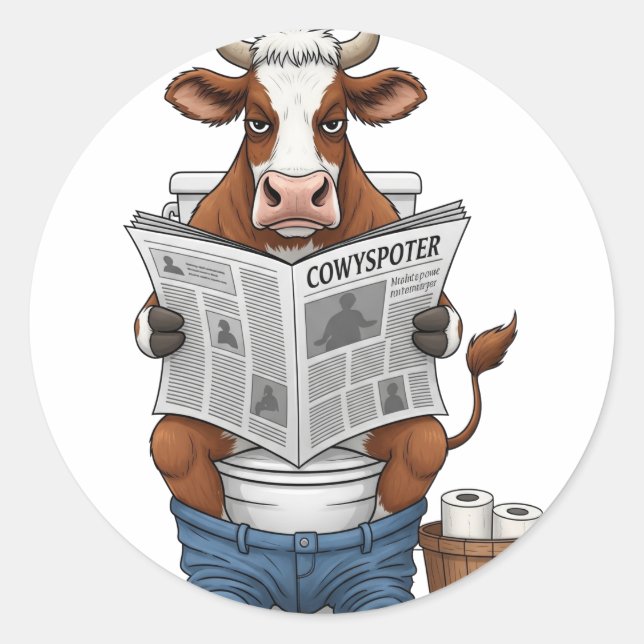 Pegatina Redonda Vaca con inodoro, divertido animal de granja (Anverso)