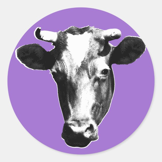 Pegatina Redonda Vaca de arte pop (Anverso)
