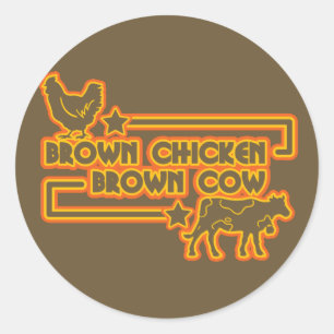 Pegatina Redonda Vaca de Brown del pollo de Brown