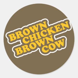 Pegatina Redonda Vaca de Brown del pollo de Brown