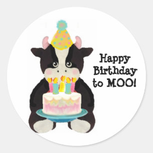 Pegatina Redonda vaca de cumpleaños