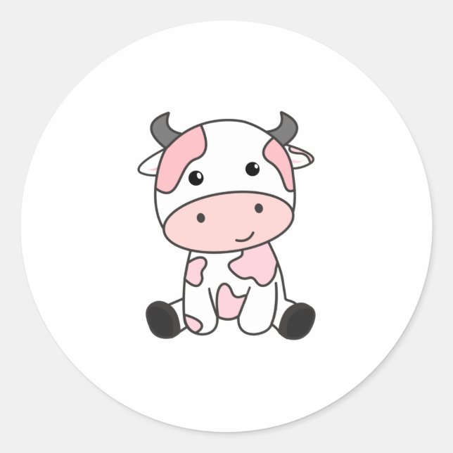 Pegatina Redonda Vaca de fresa cúpula de fresa rosa Kawaii (Anverso)