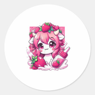 Pegatina Redonda Vaca de fresa Kawaii Anime Fresa Leche _1
