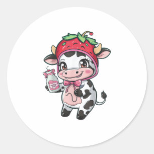 Pegatina Redonda Vaca de fresa Kawaii Anime Fresa Leche _2