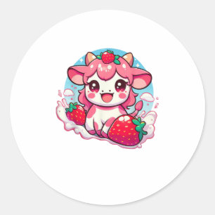 Pegatina Redonda Vaca de fresa Kawaii Anime Fresa Leche _3