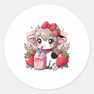 Pegatina Redonda Vaca de fresa Kawaii Anime Fresa Leche _6