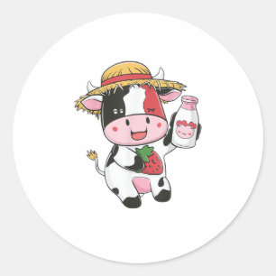 Pegatina Redonda Vaca de fresa Kawaii Anime Fresa Leche _7