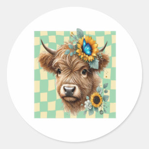 Pegatina Redonda Vaca De Girasol Png, Vaca Cuta De Altiplano